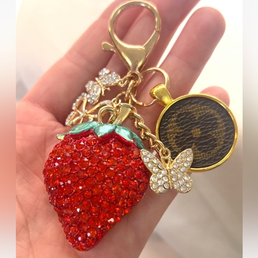 Upcycled LV Strawberry Bag Charm